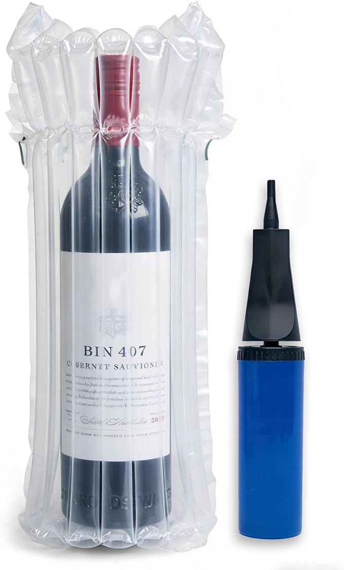 62 Packs Wine Bottle Travel Protector Bags, Monkkino Inflatable Bubble Cushion Wrap, Safety Choice for Glass Bottles in Transport with Luggage, Air Filled Packaging Sleeves with Upgraded Pump (62 Pcs)