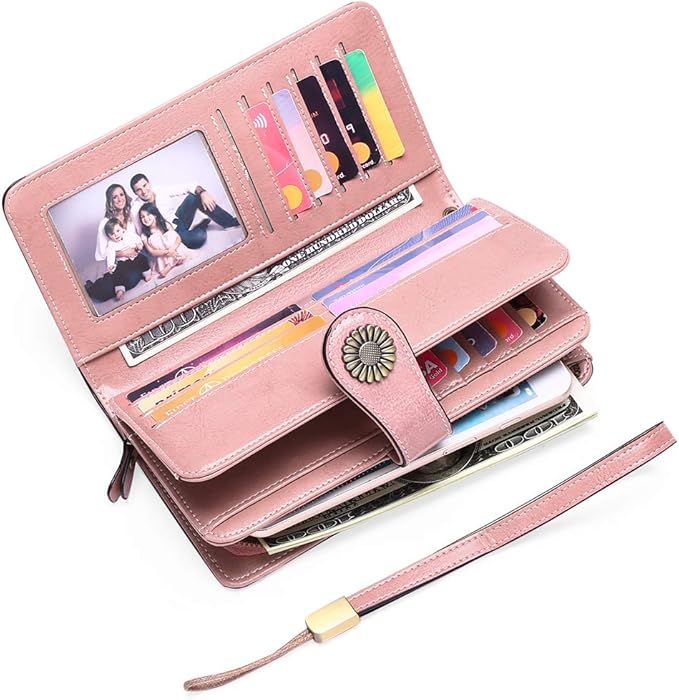 SENDEFN Wallets for Women Leather Credit Card Holder with RFID Blocking Large Capacity Wristlet | with RFID Blocking, Large Capacity, Wristlet, with RFID Blocking, Large Capacity, Wristlet