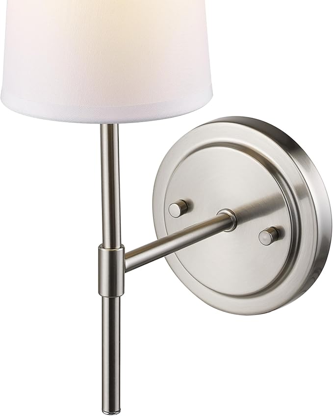 Clarissa 1-Light Wall Sconce, Brushed Nickel, White Fabric Shade | White Fabric Shade, Dimmable, E12 Candelabra Base, Bulb Not Included