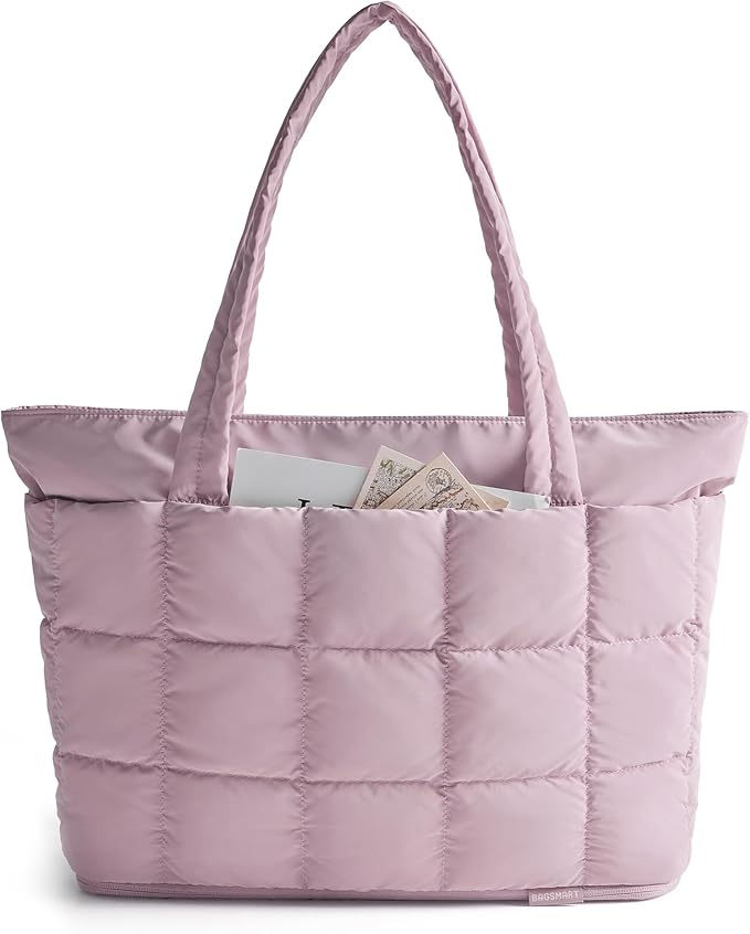 BAGSMART Expandable Tote Bag for Women, Puffer Work Tote Handbag, Quilted Carry On Bag for Travel Gym