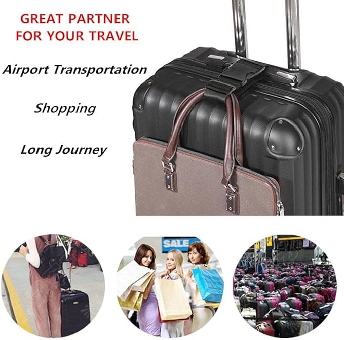 Luggage Straps for Suitcases TSA Approved, Travel Accessories to Connect Two Suitcase, Add Bag Luggage Straps for Carry On Your 3 Luggages Adjustable Buckle Belt, 2Pack Black