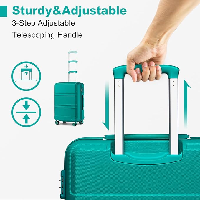 Kono 24 Inch Luggage Suitcase with Spinner Wheels TSA Lock Lightweight PC+ABS Hardside Medium Checked Luggage Durable Rolling Suitcase Turquoise