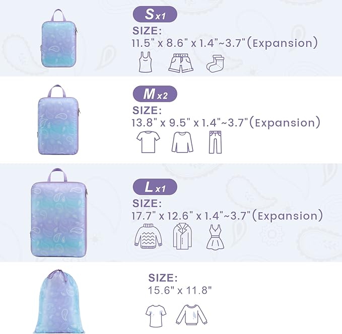 Cambond Compression Packing Cubes for Travel - Lightweight Expandable Travel Bags Luggage Organizers Travel Essentials Compression Cubes for Travel Space Saver for Carry on Suitcases Organizer