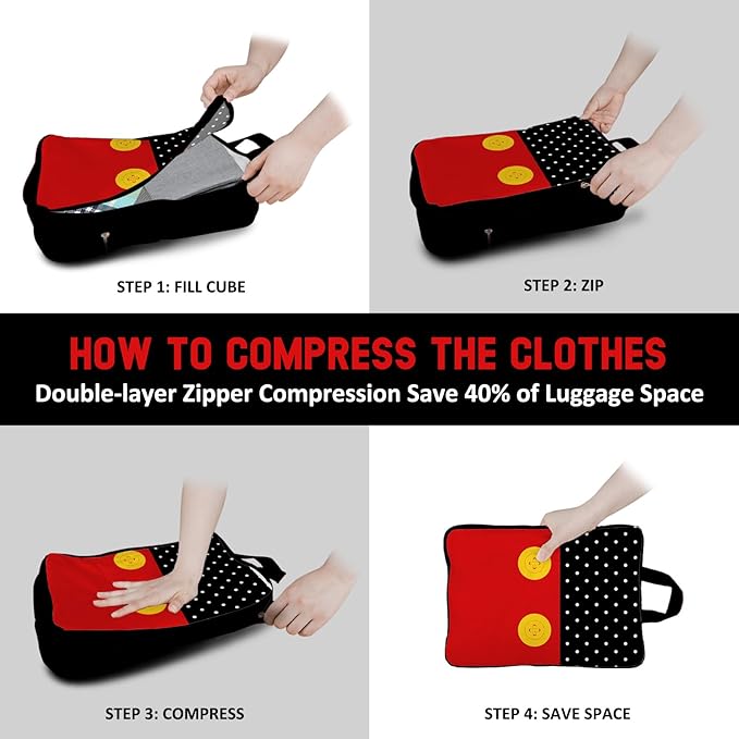 6 Set Travel Packing Cubes for Kids, Cute Compression Bags for Storage Packing with Shoe Bags for Packing In Suitcase, Space Saving Packing Organizers for Luggage Trip and Family Vacation
