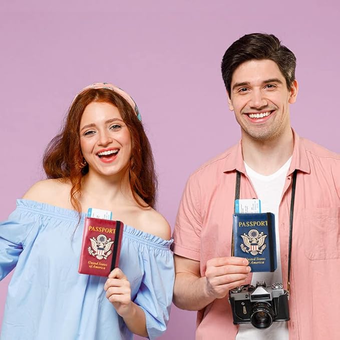 Passport Holder and Card Slot Combo RFID Blocking Leather Travel Passport Wallet for Men and Women US Passport Cover, Wine Red