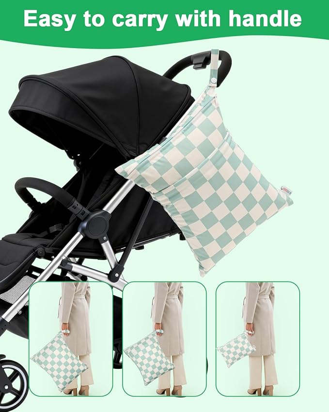 ALVABABY 3 pcs Cloth Diaper Wet Dry Bags Waterproof Reusable with Two Zippered Pockets Travel Beach Pool Daycare Soiled Baby Items Yoga Gym Bag for Swimsuits or Wet Clothes Small Medium Large 3L-SML16