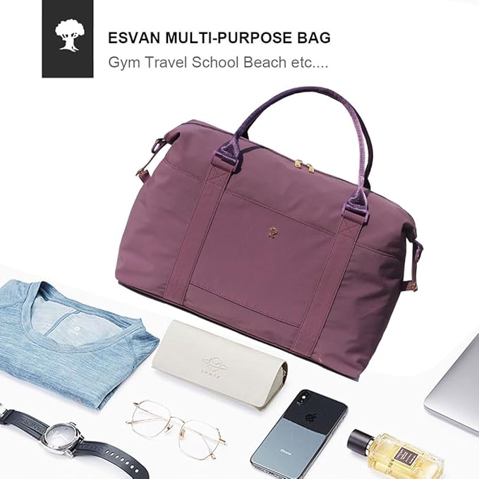 ESVAN Travel Tote Duffel Gym Bag,Weekender Overnight Carry-on Tote Crossbody Bag with Wet Pocket and Trolley Sleeve Upgraded