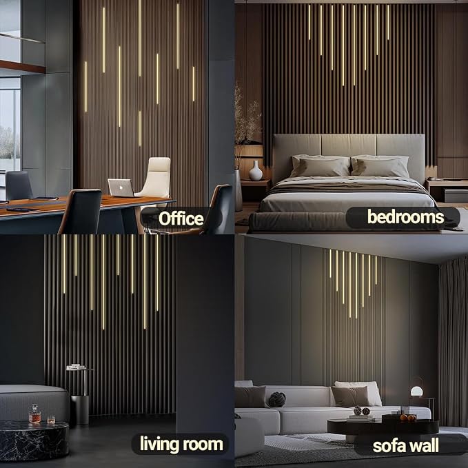 HAMRVL Black LED Recessed Lighting Kit - 8 PCS 3000K Warm White LED Strip Lights with Touch Control, Dimmable Self-Adhesive Wall Panel Lights for Wood Slat Wall Panels, Under Cabinet (Milky Cover)