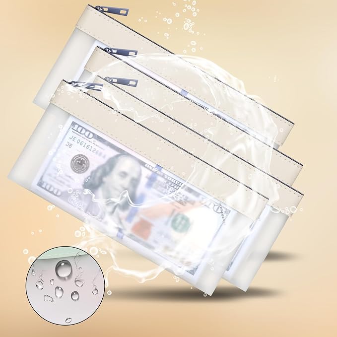 4 Pieces Money Bags With Zipper, Cash Envelopes,7.6 x 3.7 inch Money Pouch, Clear Bank Deposit Bags, Bank Bag, Cash Bag, Coin Bag for Collectors, Multi-Purpose Check Wallet （White）