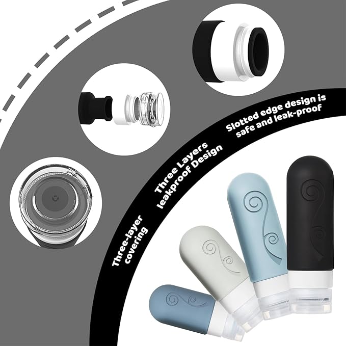 vodvob 16 Pack Travel Bottles Set for Toiletries, TSA Approved Travel Containers Leak Proof Silicone Squeezable Travel Accessories 2oz 3oz for Shampoo Conditioner Lotion Body Wash (BPA Free) (black)