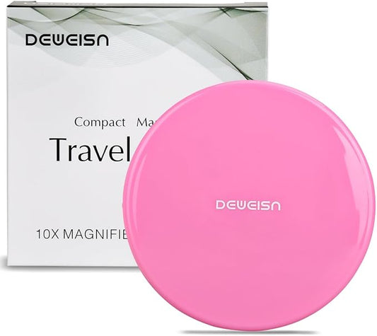 deweisn Magnifying Compact Cosmetic Mirror Elegant Compact Pocket Makeup Mirror, Handheld Travel Makeup Mirror with Powerful 10x Magnification and 1x True View Mirror for Travel or Your Purse
