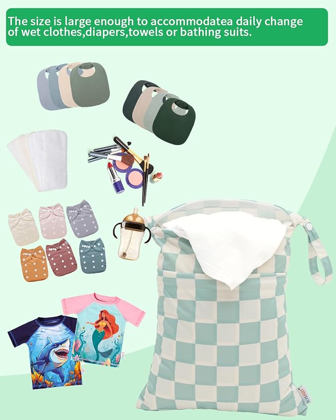ALVABABY 3 pcs Cloth Diaper Wet Dry Bags Waterproof Reusable with Two Zippered Pockets Travel Beach Pool Daycare Soiled Baby Items Yoga Gym Bag for Swimsuits or Wet Clothes Small Medium Large 3L-SML16