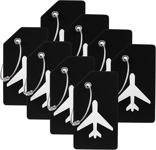 8 Pack Silicone Luggage Tag for Suitcases with Stainless Loop, TSA Approved, Privacy Protection Travel Essentials Bag Tags by Gostwo, Black