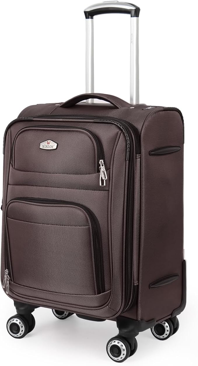 20'' Carry on Luggage,Softside Suitcase w/Combination LOCK,Expandable 15% Luggage w/Double Spinner Wheels,Lightweight Rolling Suitcases for Men/Women（Coffee,20in）