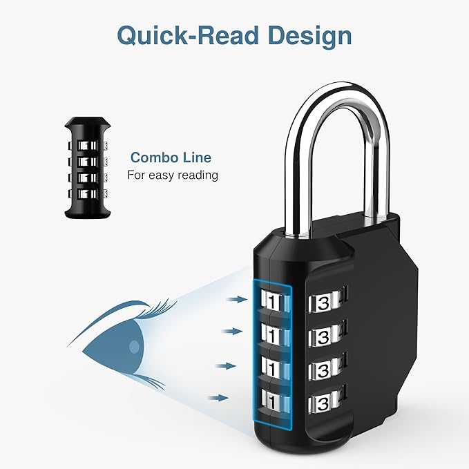 Puroma 1 Pack Combination Lock for Locker 4 Digit Outdoor Waterproof Padlock for School, Gym, Sports, Fence, Toolbox, Gate, Case, Outdoor, Hasp Storage, Cabinets (Black)