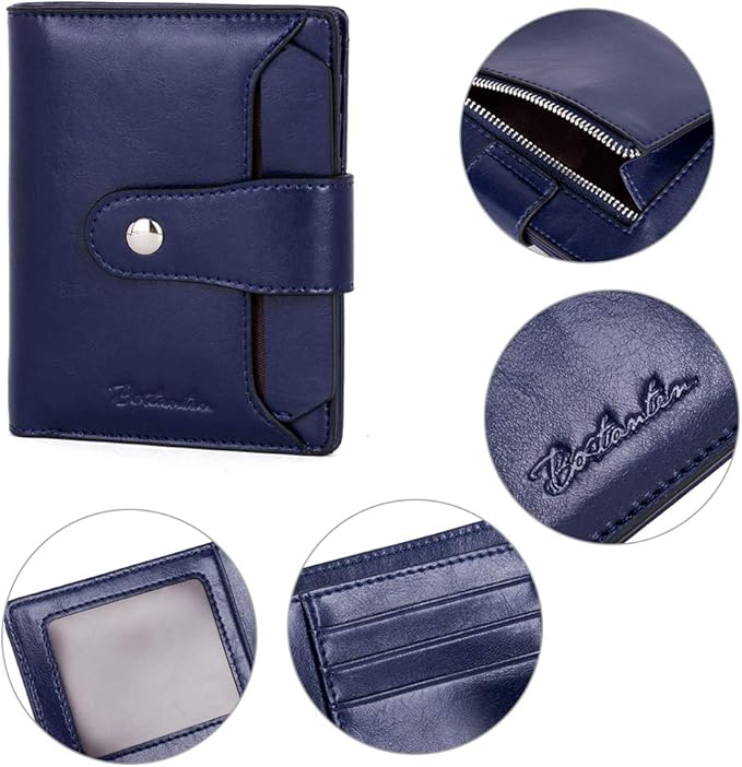 BOSTANTEN Women Leather Wallet RFID Blocking Small Bifold Zipper Pocket Wallet Card Case Purse with ID Window