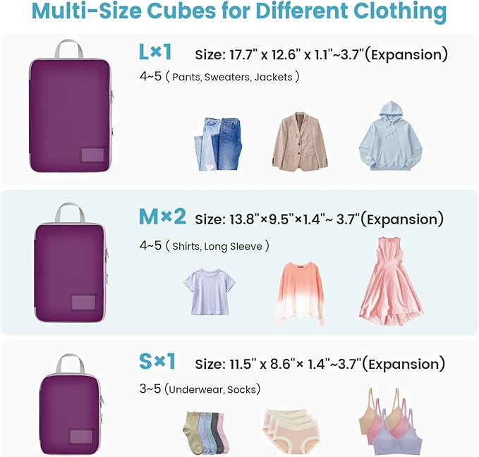 Cambond Compression Packing Cubes for Travel - Lightweight Expandable Travel Bags Luggage Organizers Travel Essentials Compression Cubes for Travel Space Saver for Carry on Suitcases Organizer