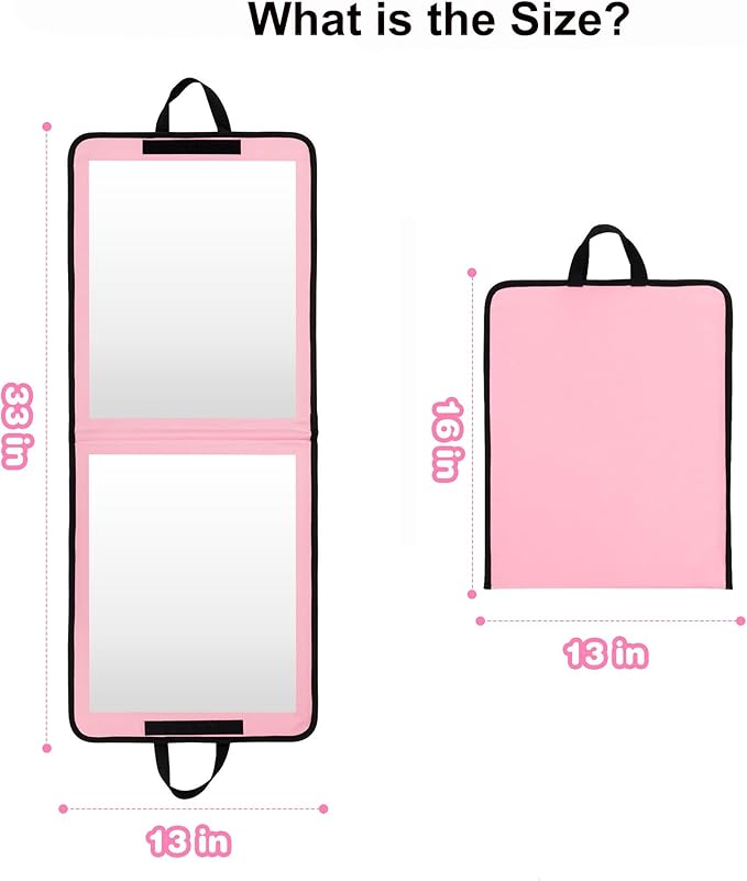 LPHUMEX Pink Portable Full Length Mirror for Dance Bag, 33x13 Inch Portable Folding Body Mirror for Camping Wedding Golf Swing Workout