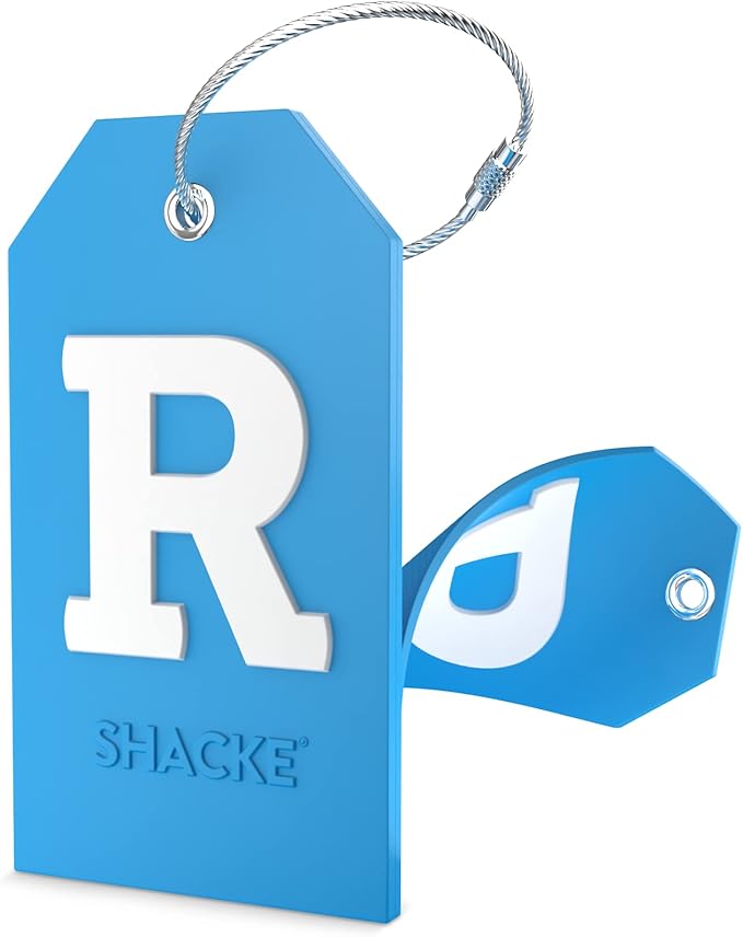 Shacke Initial Luggage Tag with Full Privacy Cover and Stainless Steel Loop - Aqua Teal (Letter R)