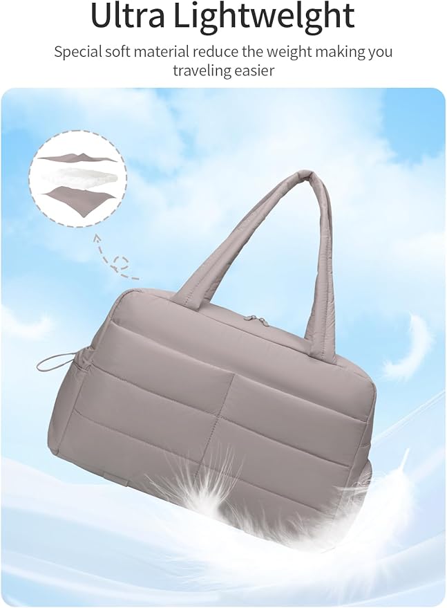 Gitus Carry On Duffle Gym Bag for Women Puffer Weekender Overnight Duffel Bag for Travel with Clear Toiletry Pouch Sport Yoga Fitness Essentials Gifts (Gray)