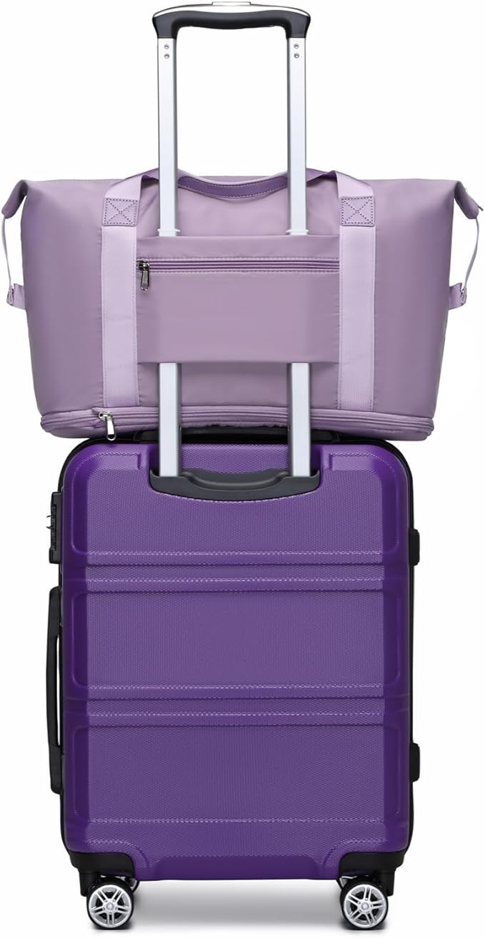 Kono Luggage Set 4 Piece Carry On Lightweight PC+ABS Hardside Luggage with TSA Lock Spinner Wheels Carry On Suitcase Purple