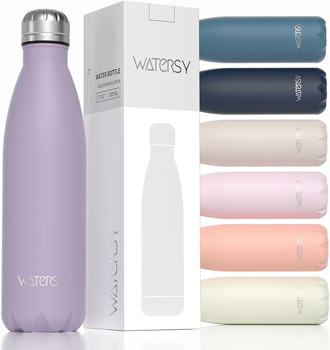 WATERSY Stainless Steel water bottles,17oz/500ml Insulated Water Bottles,Purple metal water bottle Keeps Drink Cold and Hot,BPA Free kids water bottles for School,Gym,Travel,Sports