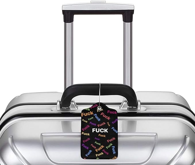 2 Pack Luggage Tags for suitcases Fuck TSA Approved Label Luggage Tag Baggage Tag Leather Stainless Steel Loop Label Tag for Men Women Travel Bag Suitcase