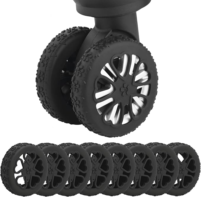 Luggage Wheel Protector, 8PCS Sakura Love Design - Premium Silicone Protectors for 2-2.4" Spinner Wheels Anti-Slip, Ultra-Quiet & Wear-Resistant Travel Accessories (Black)