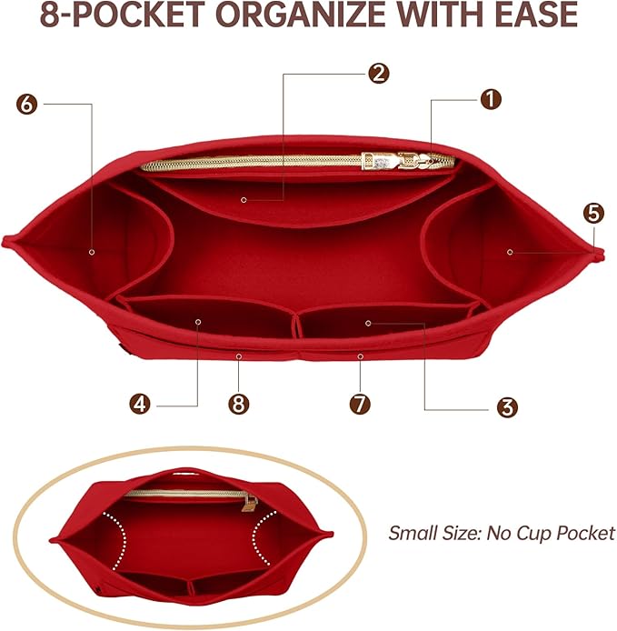 OPPOSHE Purse Organizer Insert for Longchamp Le Pliage, Premium Felt Long Champ Bag Handbag Women, Tote Organizer Insert with 9 Compartments (Large, Red)