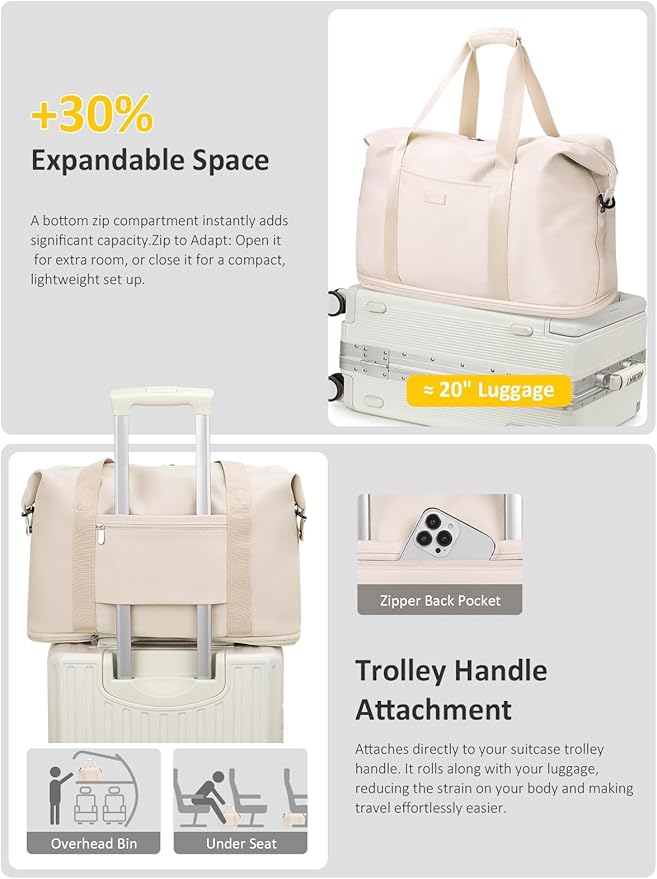 Expandable Travel Duffle Bags Weekender Overnight Bags for Women Men Hospital Bag for Women Labor Delivery with Toiletry Bag Waterproof