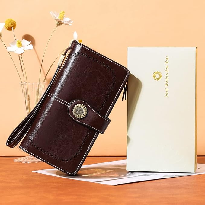 SENDEFN Wallets for Women Leather Credit Card Holder with RFID Blocking Large Capacity Wristlet | with RFID Blocking, Large Capacity, Wristlet, with RFID Blocking, Large Capacity, Wristlet
