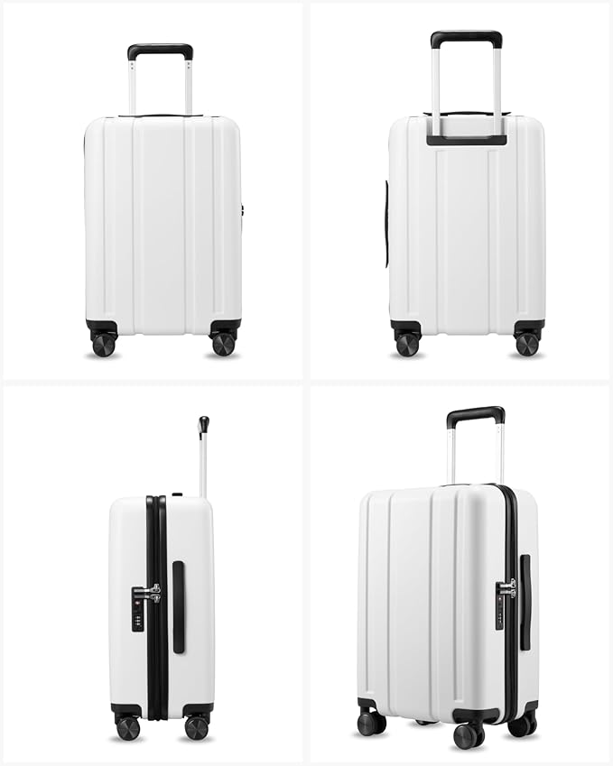 LUGGEX Carry On Luggage 22x14x9 Airline Approved, L2 100% PC Hard Shell Travel Suitcase with Smooth Spinner Wheels, TSA Lock (EX-Core, White, 20 Inch, 40L)
