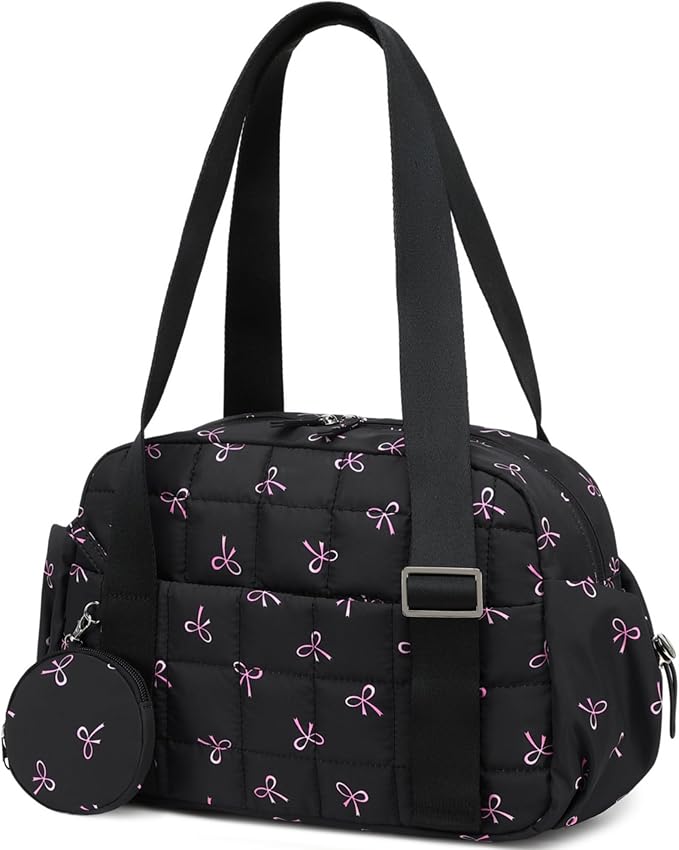 CAMTOP Mini Gym Bag for Women, Small Gym Tote Bag Puffy Quilted Sports Duffel Bag with Wet Compartment and Coin Purse Duffel Bags Dance Yoga Workout Bag for Gifts