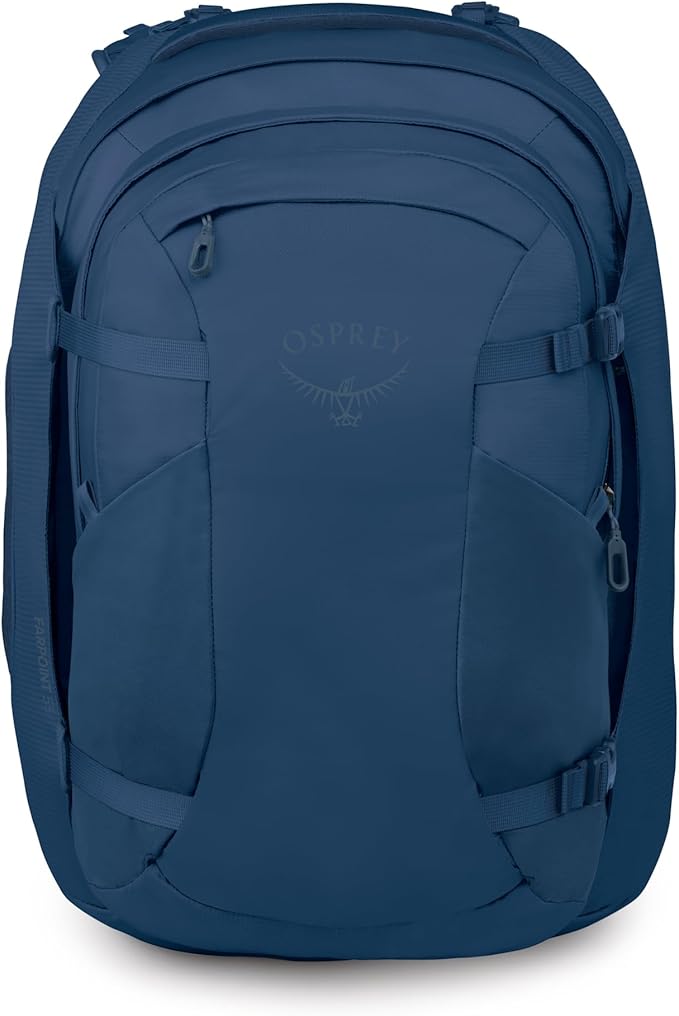 Osprey Farpoint 55L Men's Travel Backpack - Carry On Bag with Personal Item Sized Detachable Daypack, Antique Blue