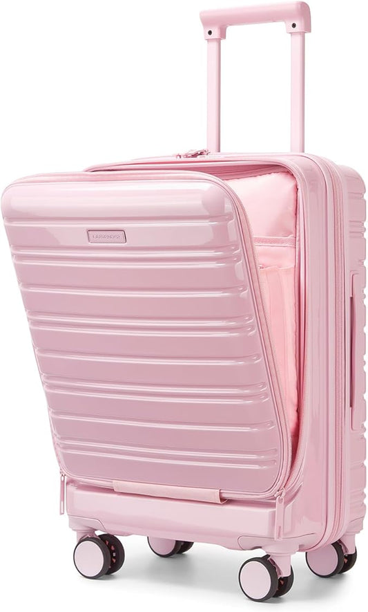 LARVENDER Carry On Luggage 22x14x9 Airline Approved, 20 Inch Expandable PC+ABS Hardside Carry On Luggage with Front Pocket Spinner Wheels TSA Lock for Women Men (Pink)