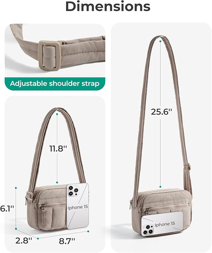 BAGSMART Cross Body Purse, Mini Crossbody Bags for Women Travel Purse, Puffy Shoulder Handbag Wallet with RFID Blocking Slots, Brown-small