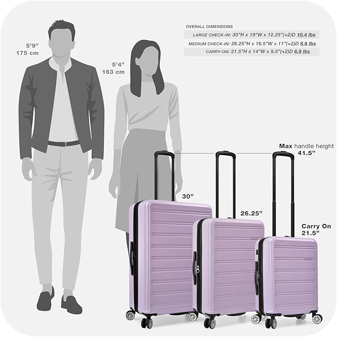 Travel Select Snowcreek Hardside Expandable Spinner Luggage Set w/USB Port, Lavender, 3-Piece