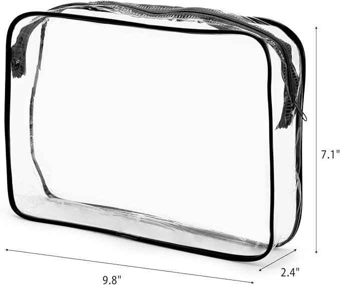 Tbestmax 10 Pack Clear Cosmetic Bags Makeup Bags Portable Waterproof TSA Approved Travel Toiletry Bags Large Organizer Black, 9.8" x 7.1" x 2.4"