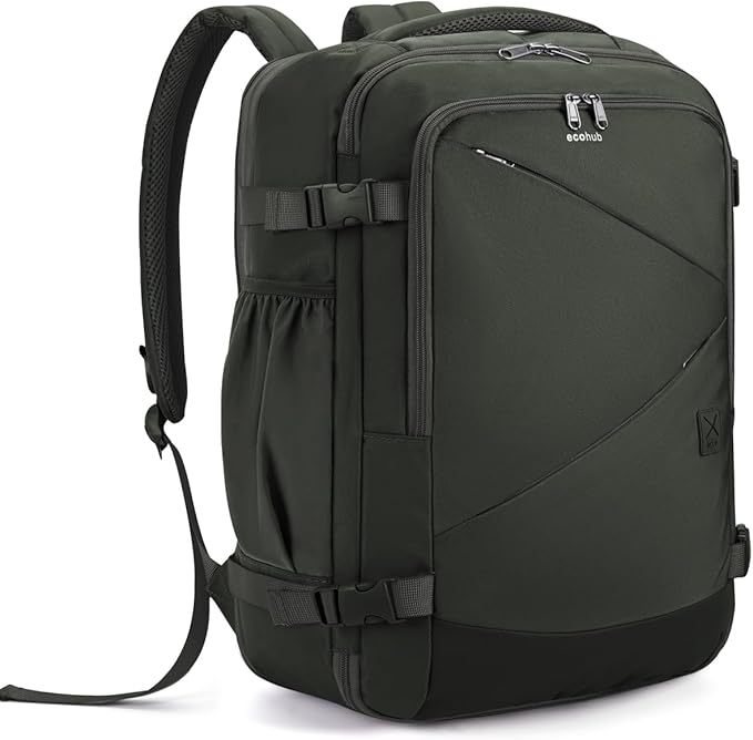 ECOHUB Carry On Travel Backpack, Expandable Airlines Personal Item Bag 18x14x8, Water Resistant 17 inch Laptop Backpack Flight Approved, 12 Pockets 30L Work Backpacks with Wet Pocket & Cable Slot