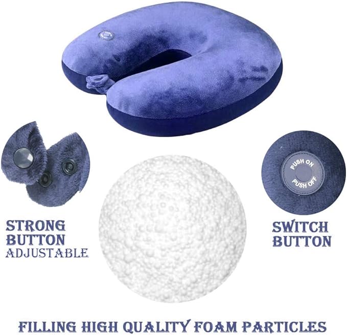 Hooshing Vibrating Neck Pillow Massage Therapy for Traveling Home Rest Portable Neck Pillows for Pain Relief Best Gift for Parents, Deep Blue