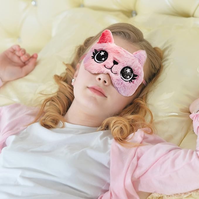 Geyoga Sleep Mask for Kids, Girls Plush Sleeping Eye Cover Soft Eye Blindfold Cover Animal Shade for Kids(Various Color)