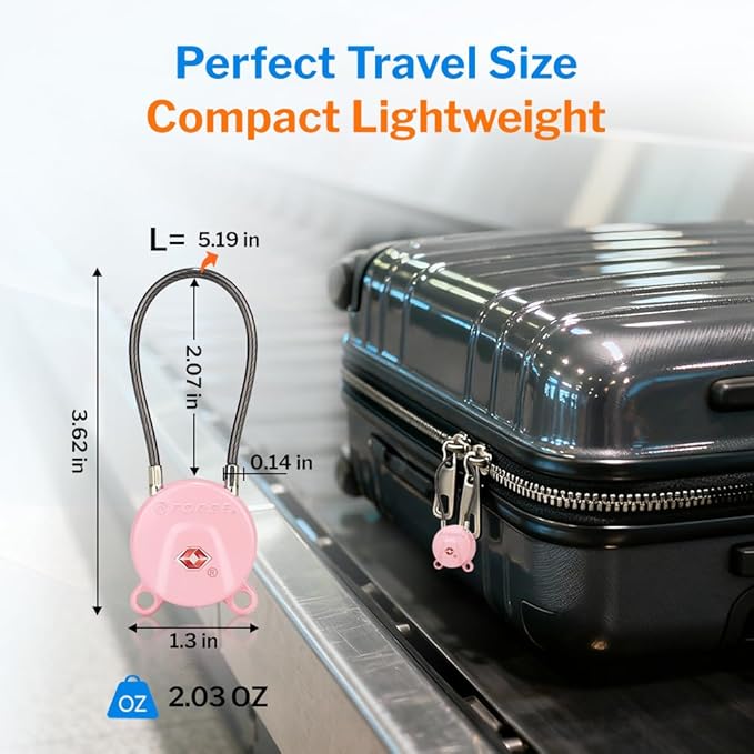 Forge TSA Approved Luggage Locks Ultra-Secure Dimple Key Cable Locks for Travel with Zinc Alloy Body- 2 Pink Locks