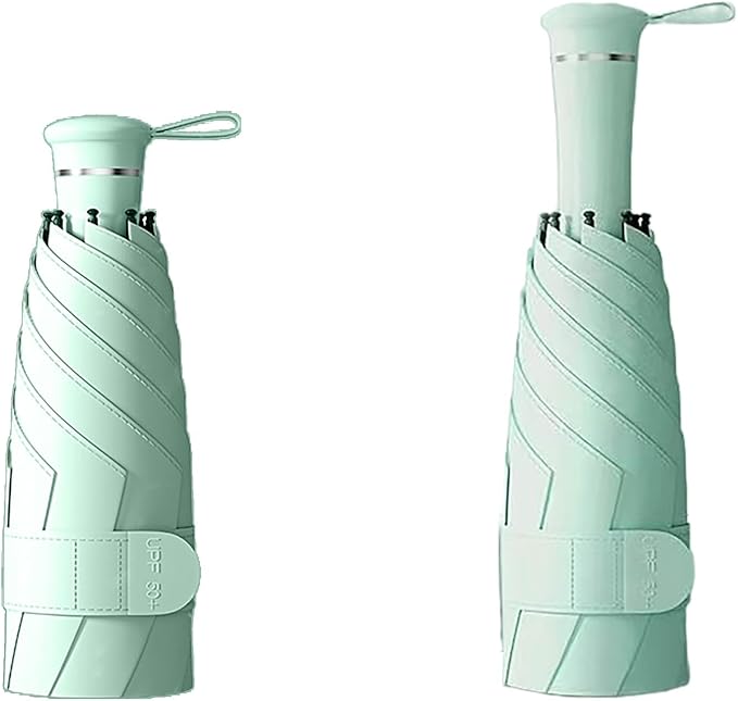 Mini Folding Travel Umbrella with Built-in Hidden Telescoping Handle,Teflon Coating, UPF 50+,UV Protection,Compact Lightweight Portable,6 Ribs Design,Small,Sun/Rain,Women/ Kids/Girls,Backpack Car