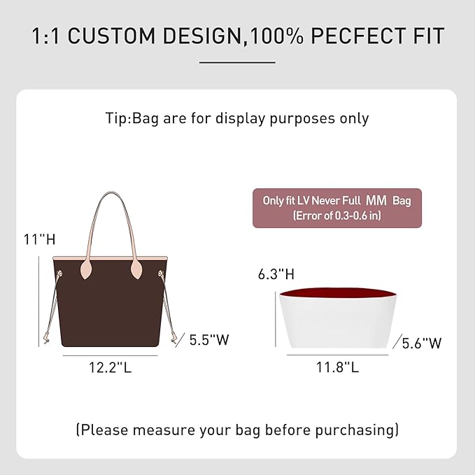 Purse Organizer Insert Compatible with Lv N.everfull MM Bag, Premium DopontPaper Bag Organizer Lightweight Water Resistant Purse Insert Divider Shaper for Tote Handbags, White-red/L