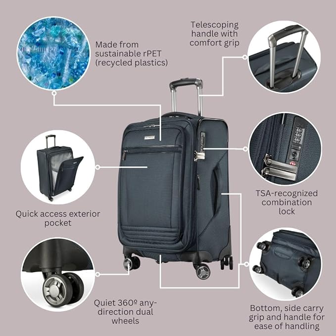 Ricardo Beverly Hills Avalon Softside 2-Piece Luggage Set Made with Sustainable 100% Recycled PET (rPET), Lightweight, Eco-Friendly Travel, Expandable, Dual Spinner Wheels, Storm Blue, (20" & 24")