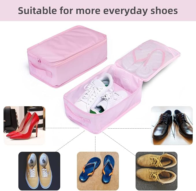 Travel Shoe Bags, Foldable Waterproof Shoe Pouches Organizer-Double Layer (8 Pink Shoe Bags)