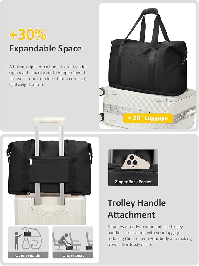 Expandable Travel Duffle Bags Weekender Overnight Bags for Women Men Hospital Bag for Women Labor Delivery with Toiletry Bag Waterproof