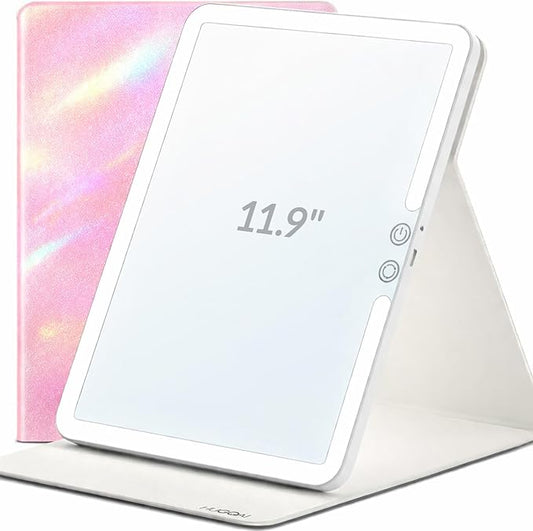 Travel Makeup Mirror with Lights, Lighted Vanity Mirror, 11.9", Iridescent Blush