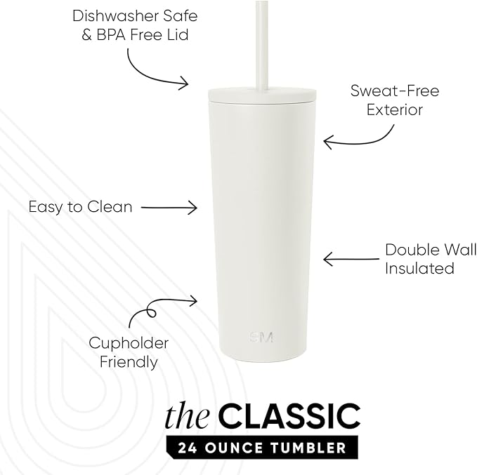 Simple Modern Classic Tumbler with Straw Lid | Insulated Iced Coffee Cup Reusable Stainless Steel Water Bottle Travel Mug | Gifts for Women Men Her Him | 24oz | Cream