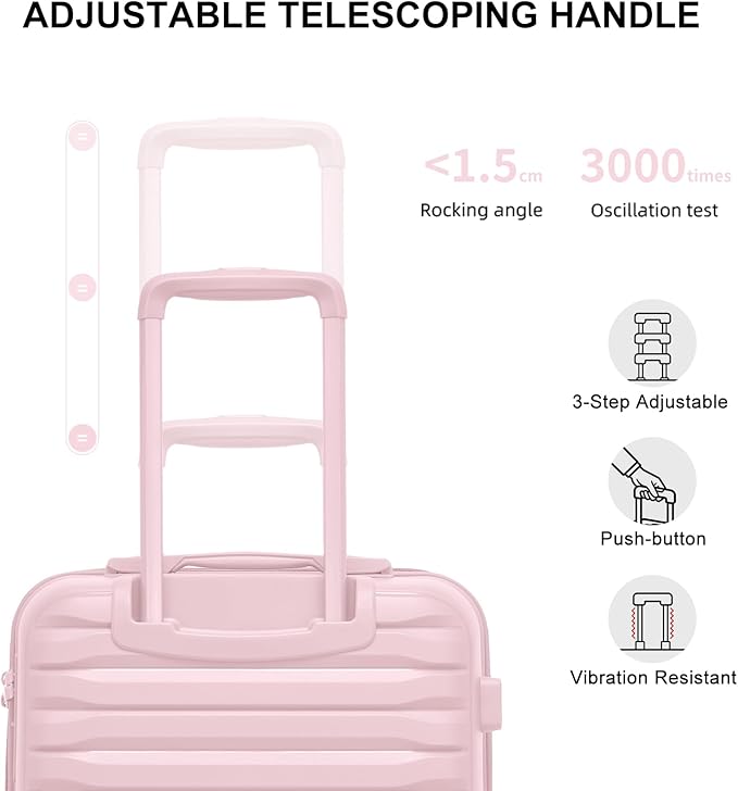 LARVENDER Luggage Sets 3 Piece, Expandable Hardside PP Carry On Luggage Suitcase with 360° Spinner Wheels TSA Lock Suitcase Set for Women Men, Light Pink